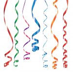 Red, green, yellow, blue shiny curling ribbons or party serpentine